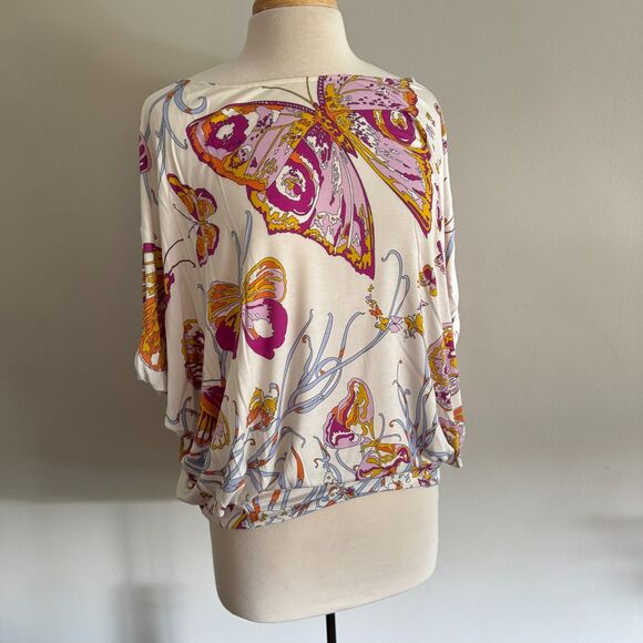 Italian Designer Emilio Pucci Butterfly Sleeve Scoop Neck Top - Size 42 - Picture 1 of 14